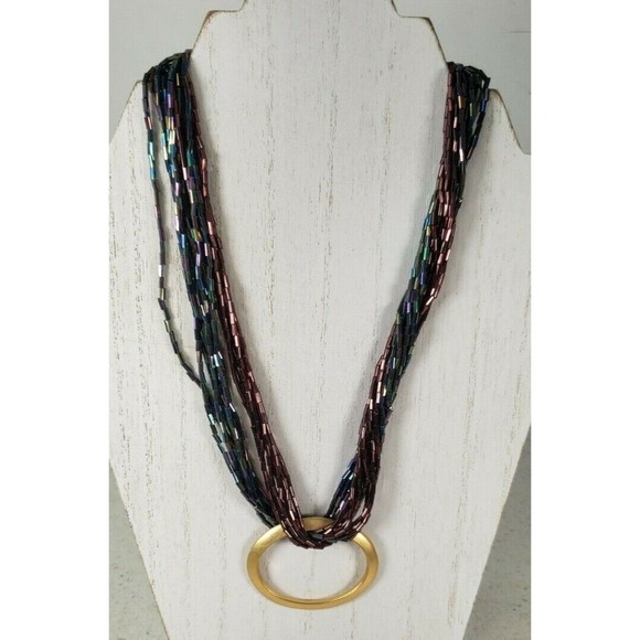 COLDWATER CREEK Iridescent Purple & Blue Glass Torsade 22 Inch Necklace - Picture 4 of 12